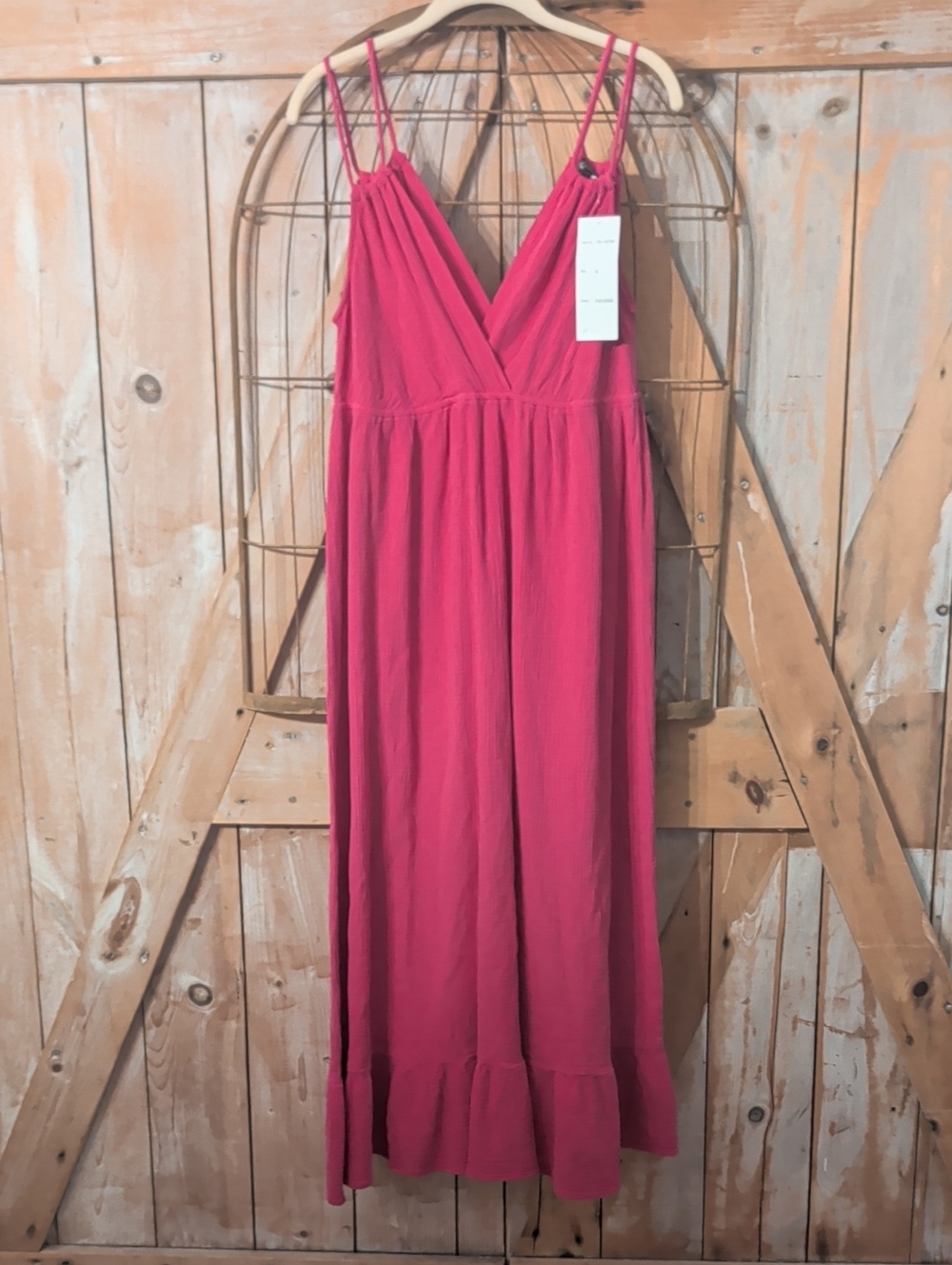 Women’s Pink Maxi Sundress with V-Neck and Ruffle Hem.  Nwt.  Papillon